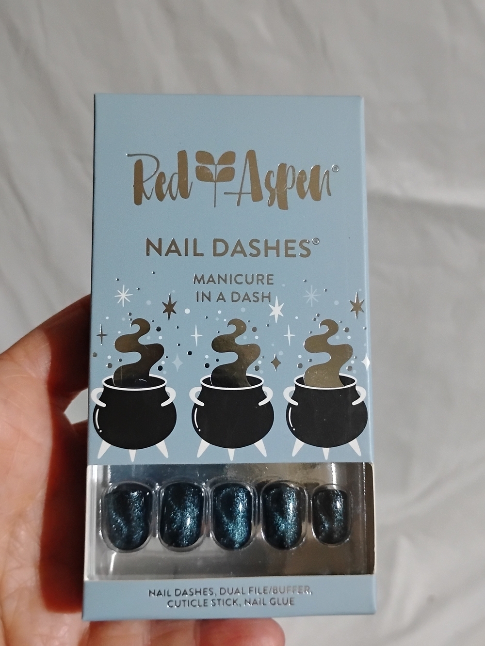Red Aspen Nail Dashes Metallic Blue Press-On Nails Looking Brew-tiful Glinda NEW